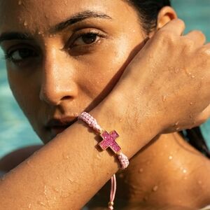 Pink Cross Charm Braided Bracelet - Women Jewelry